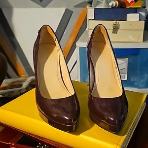 New Calvin Klein Shoes, Sz 9, Purple Glossy Patent Leather, Unique Thick Heel